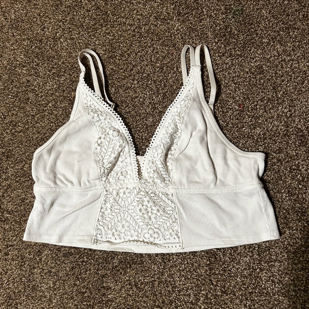 aerie White Lace Trim Bralette